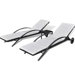 MAISON EXCLUSIVE - Chaises longues avec table résine tressée noir