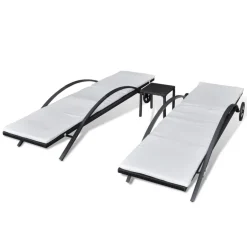 MAISON EXCLUSIVE - Chaises longues avec table résine tressée noir