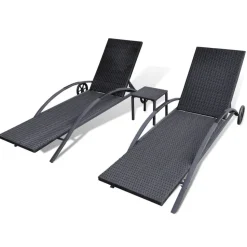 MAISON EXCLUSIVE - Chaises longues avec table résine tressée noir