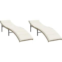 MAISON EXCLUSIVE - Chaises longues lot de 2 avec coussins beige résine tressée
