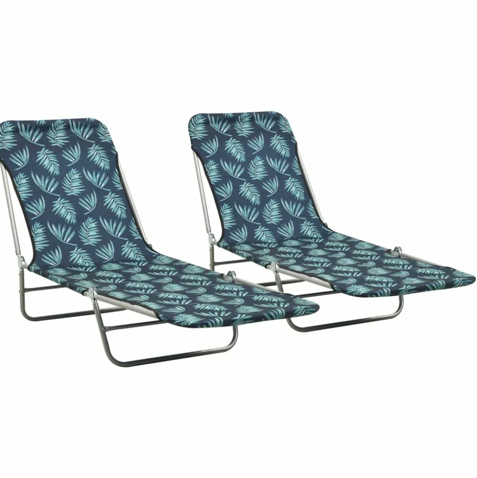 MAISON EXCLUSIVE - Chaises longues pliables lot de 2 acier tissu motif de feuilles
