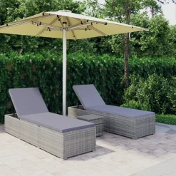 MAISON EXCLUSIVE - Chaises longues de jardin table à thé 3 pcs résine tressée gris