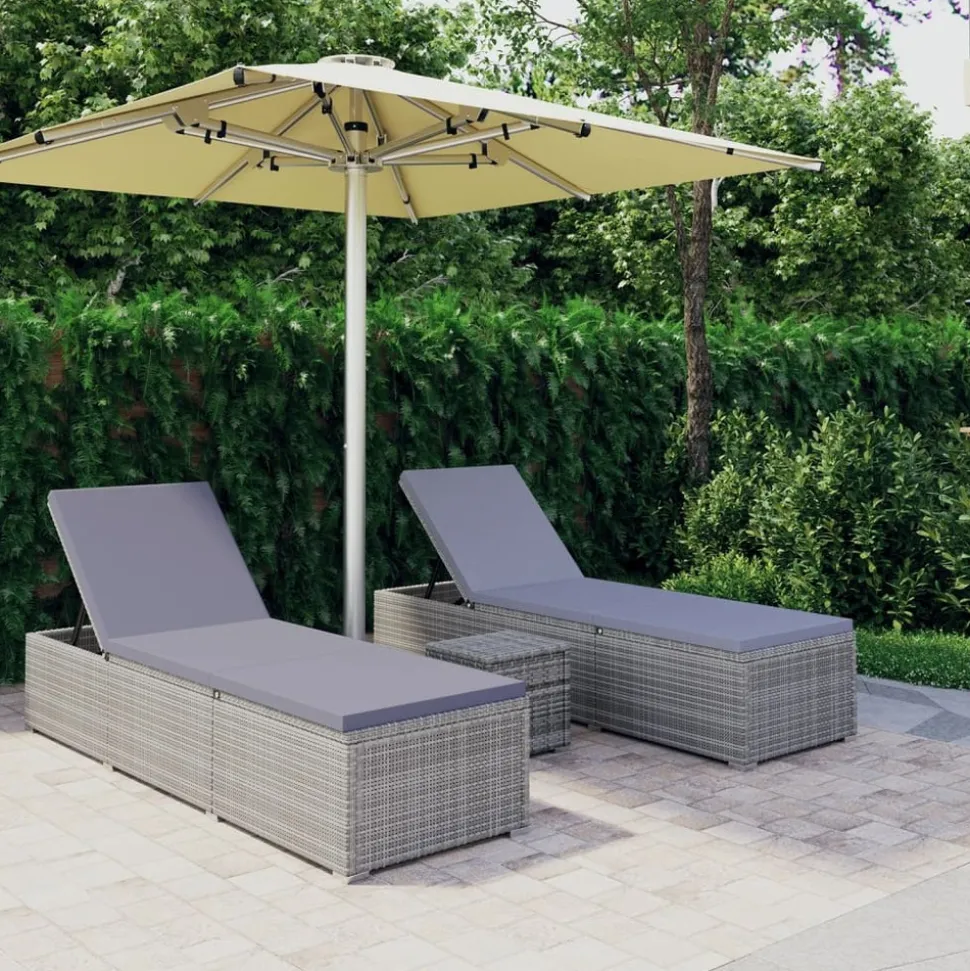 MAISON EXCLUSIVE - Chaises longues de jardin table à thé 3 pcs résine tressée gris