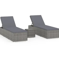 MAISON EXCLUSIVE - Chaises longues de jardin table à thé 3 pcs résine tressée gris