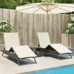 MAISON EXCLUSIVE - Chaises longues lot de 2 avec table marron résine tressée