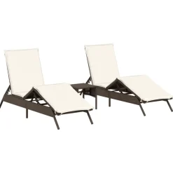 MAISON EXCLUSIVE - Chaises longues lot de 2 avec table marron résine tressée