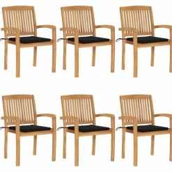 MAISON EXCLUSIVE - Chaises de jardin empilables avec coussins lot de 6 teck solide