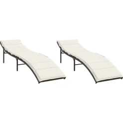 MAISON EXCLUSIVE - Chaises longues lot de 2 avec coussins marron résine tressée
