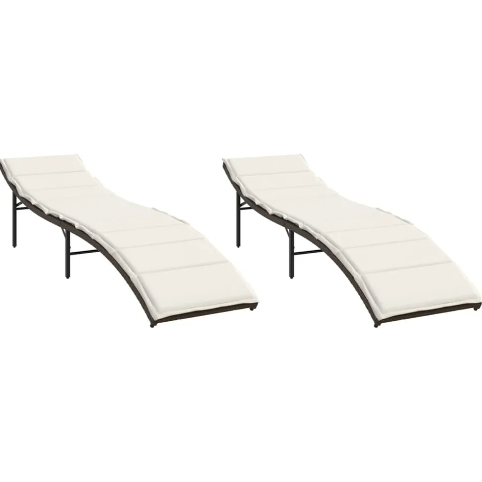 MAISON EXCLUSIVE - Chaises longues lot de 2 avec coussins marron résine tressée