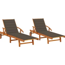 MAISON EXCLUSIVE - Chaises longues lot de 2 avec coussins bois d'acacia solide