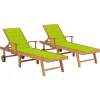 MAISON EXCLUSIVE - Chaises longues lot de 2 et coussin vert vif bois teck solide