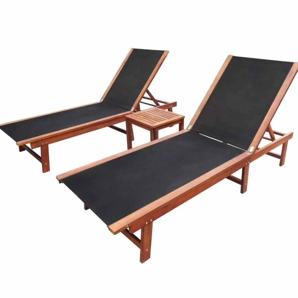MAISON EXCLUSIVE - Chaises longues lot de 2 et table bois d'acacia et textilène