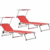 MAISON EXCLUSIVE - Chaises longues pliables et toit lot de 2 aluminium textilène