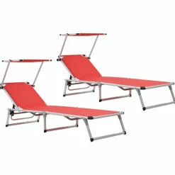 MAISON EXCLUSIVE - Chaises longues pliables et toit lot de 2 aluminium textilène