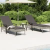 MAISON EXCLUSIVE - Chaises longues lot de 2 avec table et coussins gris poly rotin