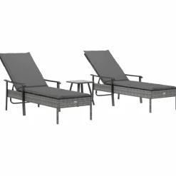 MAISON EXCLUSIVE - Chaises longues lot de 2 avec table et coussins gris poly rotin