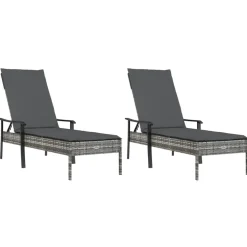MAISON EXCLUSIVE - Chaises longues lot de 2 avec table et coussins gris poly rotin