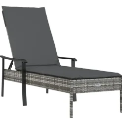 MAISON EXCLUSIVE - Chaises longues lot de 2 avec table et coussins gris poly rotin