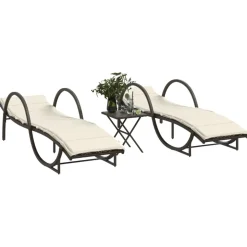 MAISON EXCLUSIVE - Chaises longues lot de 2 avec table marron résine tressée