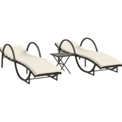 MAISON EXCLUSIVE - Chaises longues lot de 2 avec table marron résine tressée