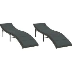 MAISON EXCLUSIVE - Chaises longues lot de 2 avec coussins gris résine tressée