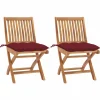MAISON EXCLUSIVE - Chaises de jardin lot de 2 coussins rouge bordeaux teck massif