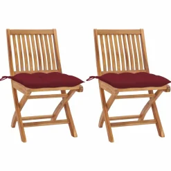 MAISON EXCLUSIVE - Chaises de jardin lot de 2 coussins rouge bordeaux teck massif