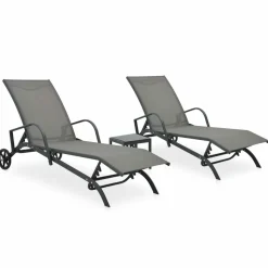 MAISON EXCLUSIVE - Chaises longues lot de 2 avec table textilène et acier