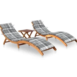 MAISON EXCLUSIVE - Chaises longues lot de 2 avec table et coussins acacia solide