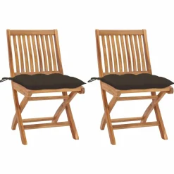 MAISON EXCLUSIVE - Chaises de jardin lot de 2 et coussins taupe bois teck massif