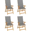 MAISON EXCLUSIVE - Chaises de jardin lot de 4 avec coussins gris bois teck solide