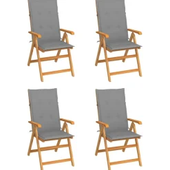 MAISON EXCLUSIVE - Chaises de jardin lot de 4 avec coussins gris bois teck solide