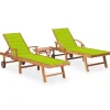 MAISON EXCLUSIVE - Chaises longues lot de 2 avec table et coussin bois teck solide