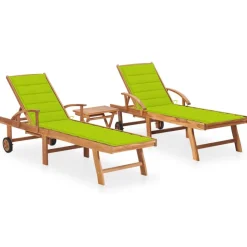 MAISON EXCLUSIVE - Chaises longues lot de 2 avec table et coussin bois teck solide