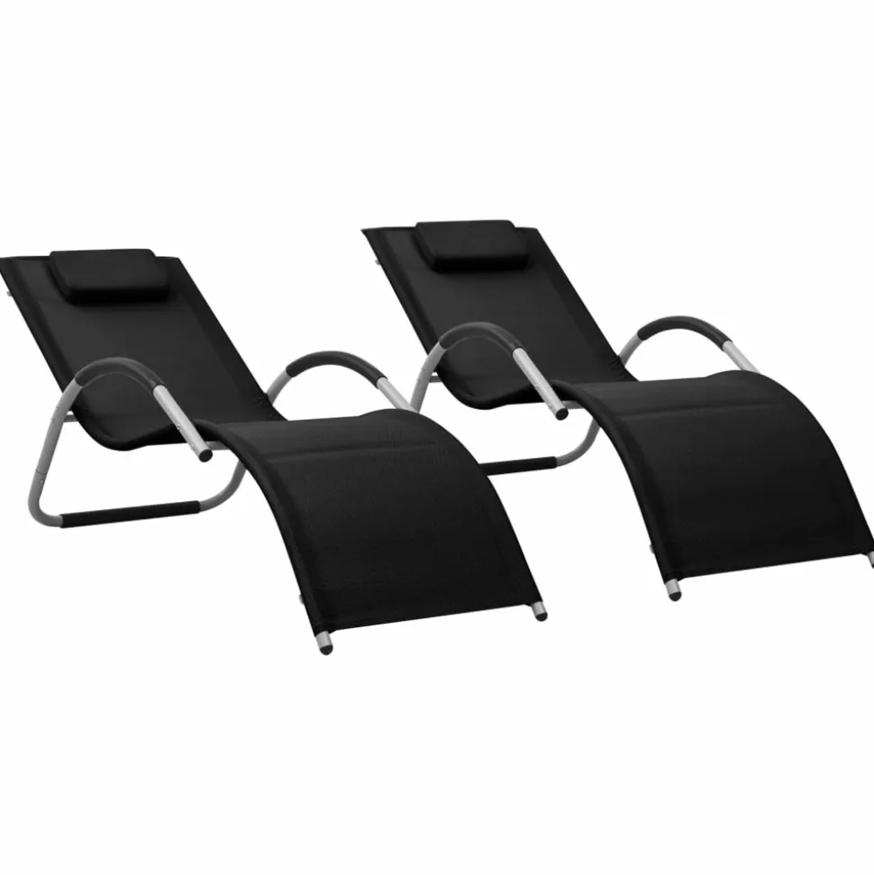 MAISON EXCLUSIVE - Chaises longues textilène lot de 2 noir et gris