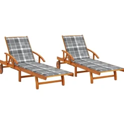 MAISON EXCLUSIVE - Chaises longues lot de 2 avec coussins bois d'acacia solide