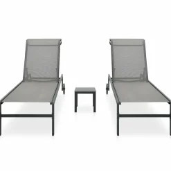 MAISON EXCLUSIVE - Chaises longues lot de 2 avec table textilène et acier