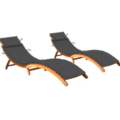 MAISON EXCLUSIVE - Chaises longues lot de 2 avec coussins bois d'acacia solide