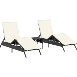 MAISON EXCLUSIVE - Chaises longues lot de 2 avec table noir résine tressée