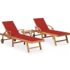 MAISON EXCLUSIVE - Chaises longues lot de 2 avec table et coussin bois teck solide