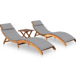 MAISON EXCLUSIVE - Chaises longues lot de 2 avec table et coussins acacia solide