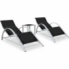 MAISON EXCLUSIVE - Chaises longues lot de 2 avec table aluminium noir