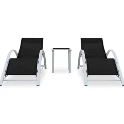 MAISON EXCLUSIVE - Chaises longues lot de 2 avec table aluminium noir