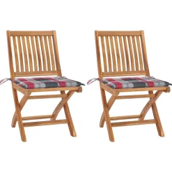 MAISON EXCLUSIVE - Chaises de jardin lot de 2 avec coussins à carreaux rouge teck