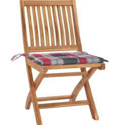 MAISON EXCLUSIVE - Chaises de jardin lot de 2 avec coussins à carreaux rouge teck