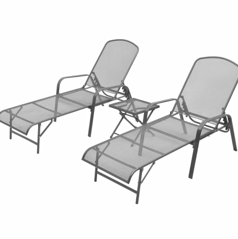 MAISON EXCLUSIVE - Chaises longues lot de 2 avec table acier anthracite