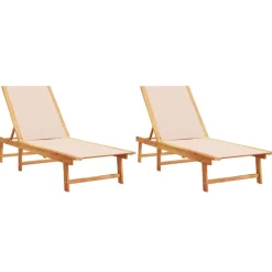 MAISON EXCLUSIVE - Chaises longues lot de 2 crème bois acacia solide et textilène