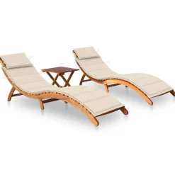 MAISON EXCLUSIVE - Chaises longues lot de 2 avec table et coussins acacia solide