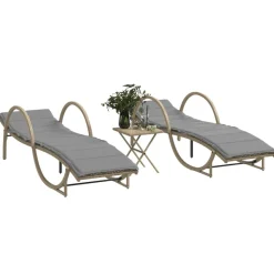 MAISON EXCLUSIVE - Chaises longues lot de 2 avec table beige résine tressée