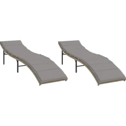 MAISON EXCLUSIVE - Chaises longues lot de 2 avec coussins beige résine tressée